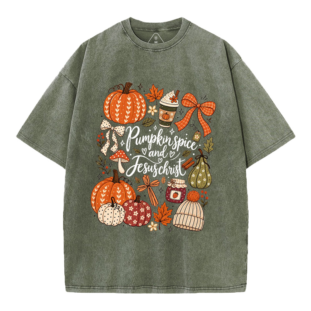 Pumpkin Spice & Jesus Christ Christian Washed T-Shirt