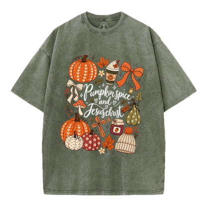 Pumpkin Spice & Jesus Christ Christian Washed T-Shirt