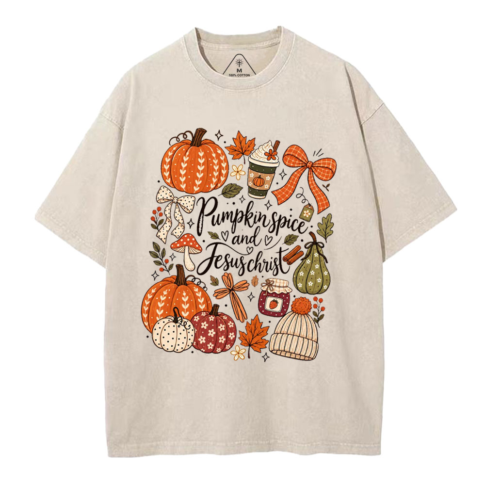 Pumpkin Spice & Jesus Christ Christian Washed T-Shirt