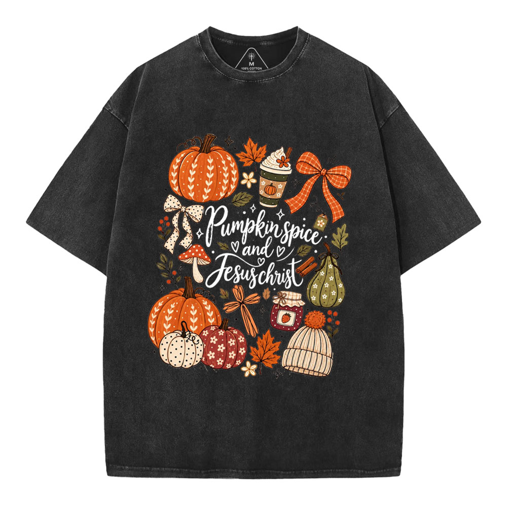 Pumpkin Spice & Jesus Christ Christian Washed T-Shirt