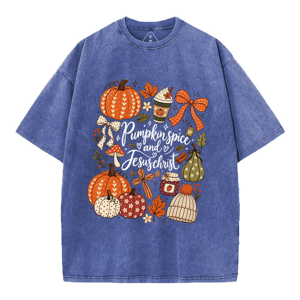Pumpkin Spice & Jesus Christ Christian Washed T-Shirt