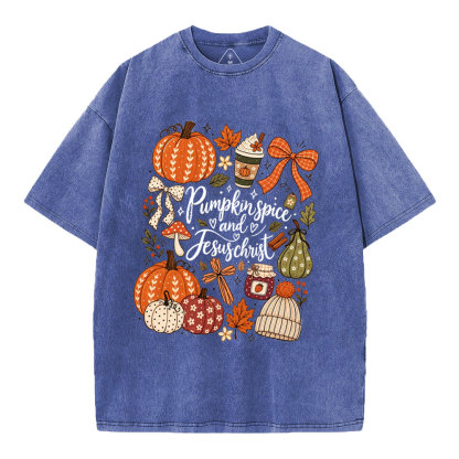 Pumpkin Spice & Jesus Christ Christian Washed T-Shirt