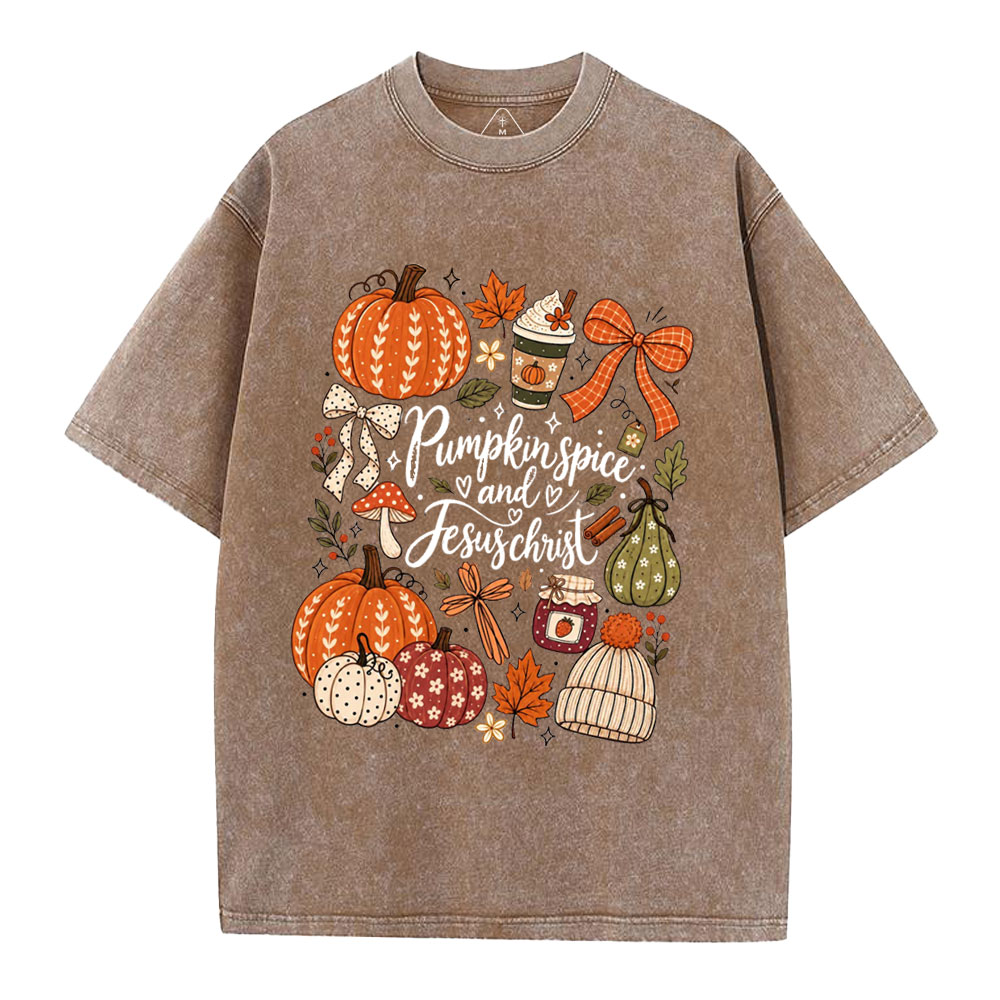 Pumpkin Spice & Jesus Christ Christian Washed T-Shirt