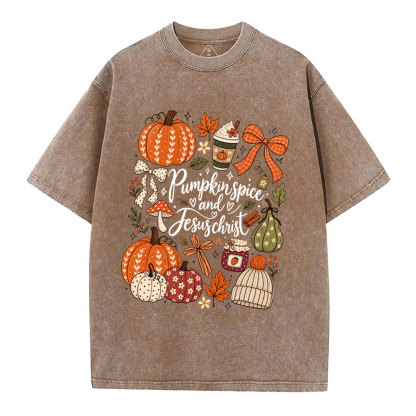 Pumpkin Spice & Jesus Christ Christian Washed T-Shirt