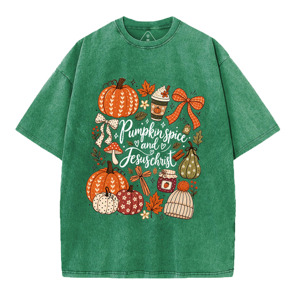 Pumpkin Spice & Jesus Christ Christian Washed T-Shirt