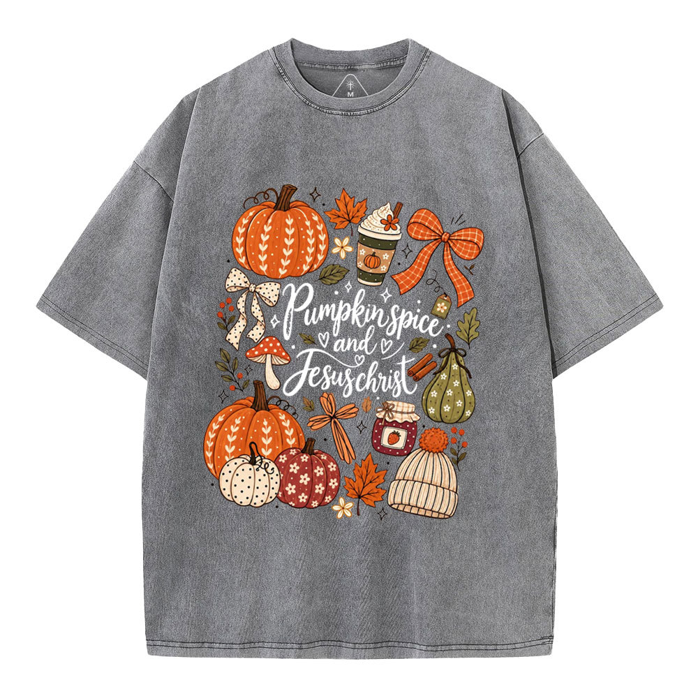 Pumpkin Spice & Jesus Christ Christian Washed T-Shirt