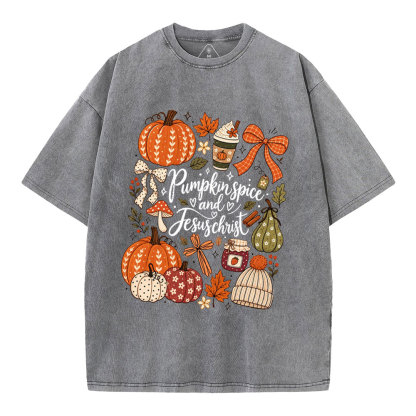Pumpkin Spice & Jesus Christ Christian Washed T-Shirt