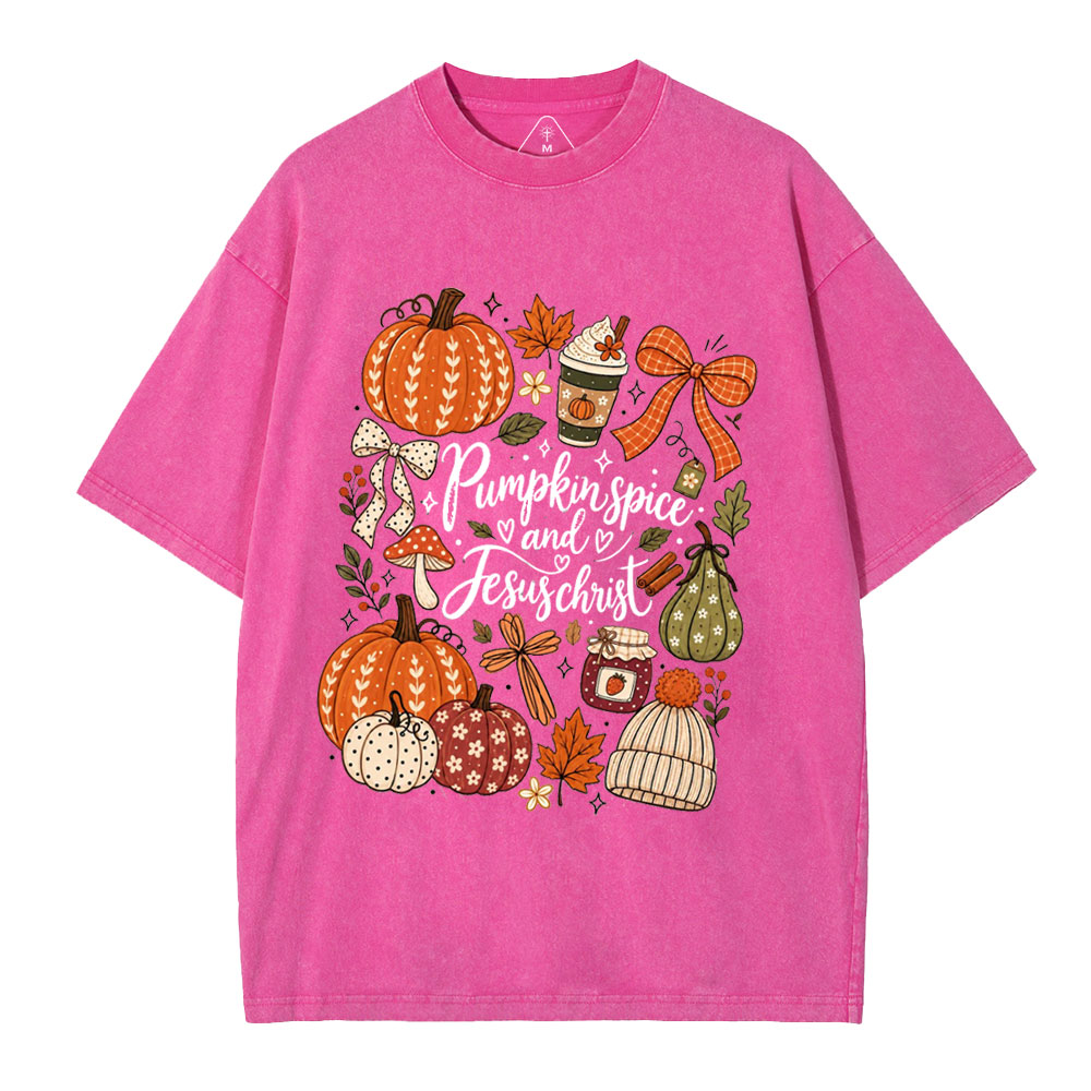 Pumpkin Spice & Jesus Christ Christian Washed T-Shirt