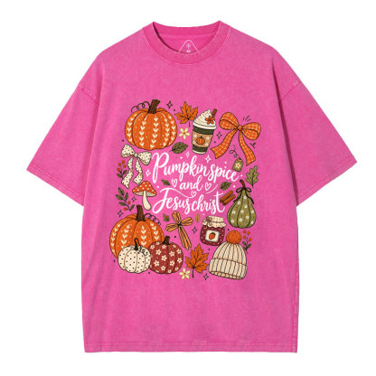 Pumpkin Spice & Jesus Christ Christian Washed T-Shirt