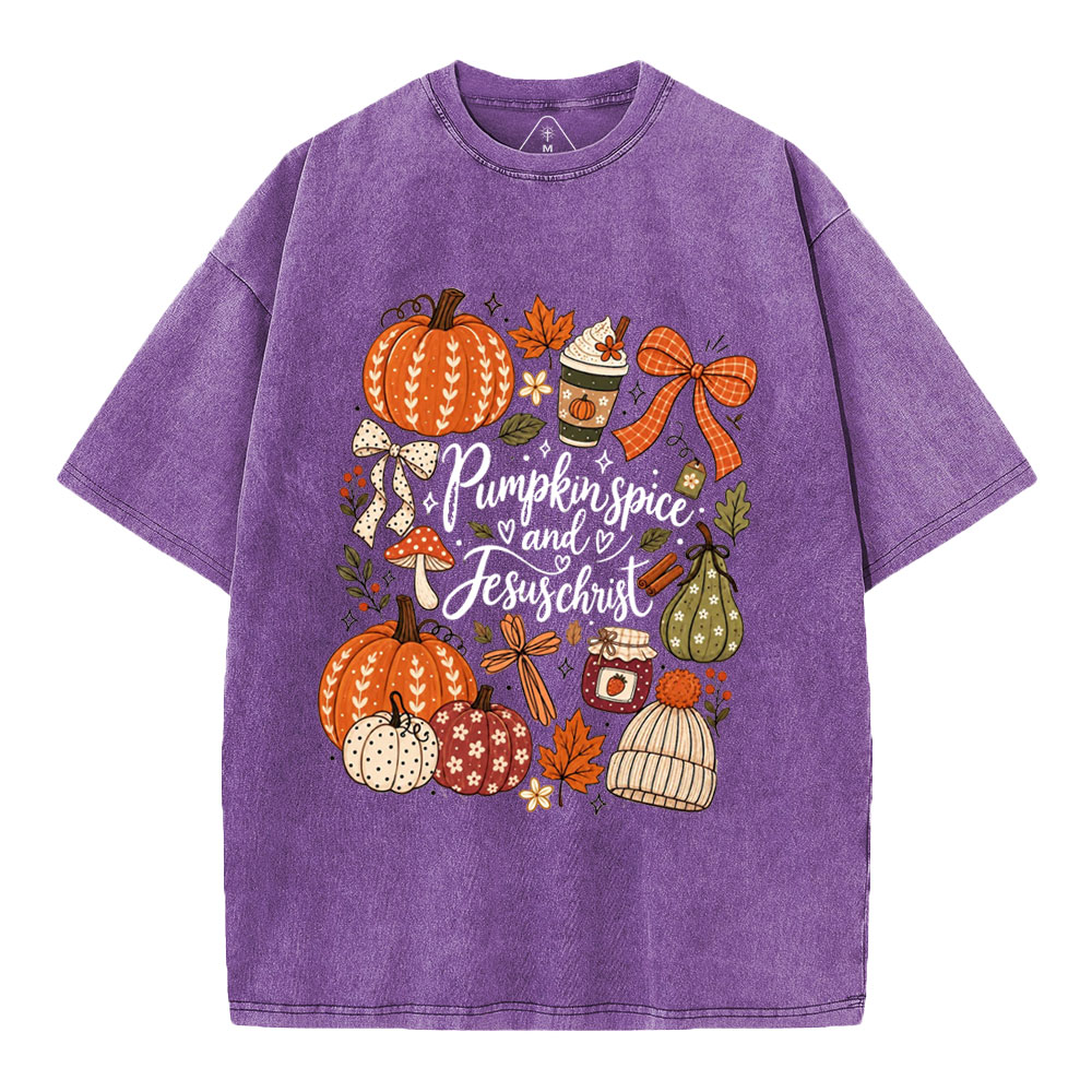 Pumpkin Spice & Jesus Christ Christian Washed T-Shirt