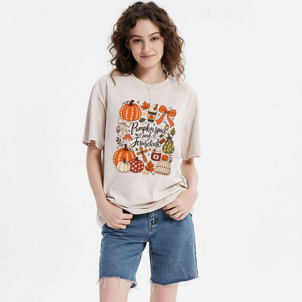 Pumpkin Spice & Jesus Christ Christian Washed T-Shirt