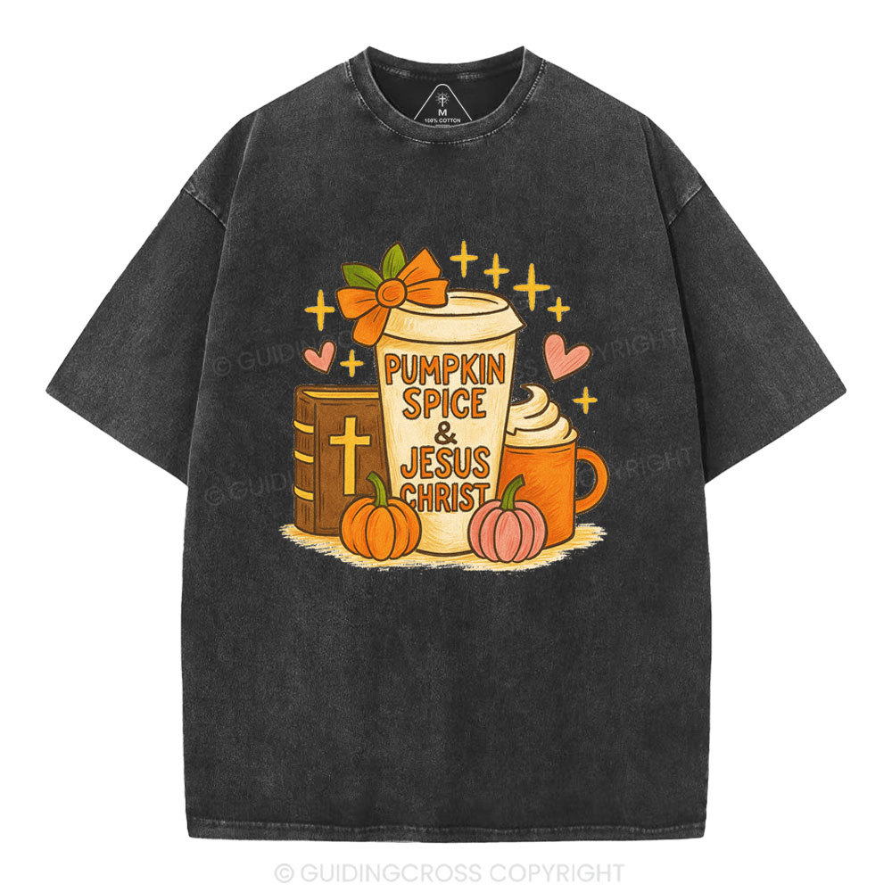 Pumpkin Spice& Jesus Christ Christian Washed T-Shirt