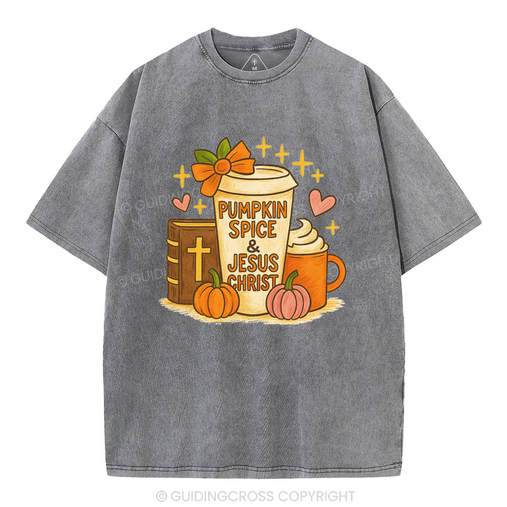 Pumpkin Spice& Jesus Christ Christian Washed T-Shirt