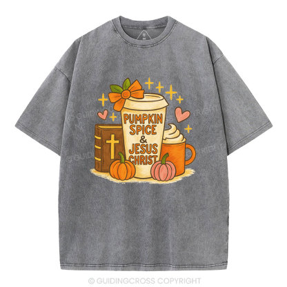 Pumpkin Spice& Jesus Christ Christian Washed T-Shirt
