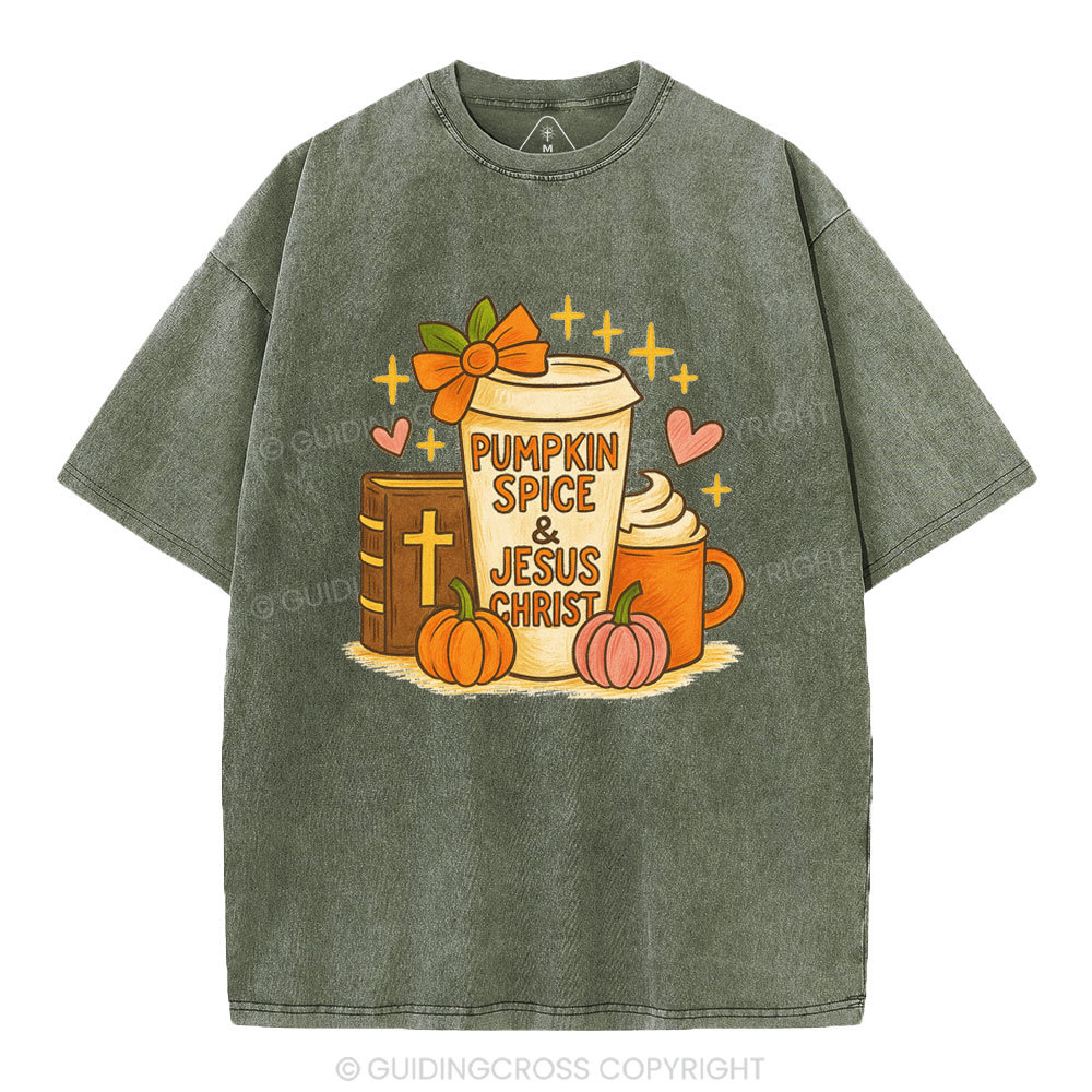 Pumpkin Spice& Jesus Christ Christian Washed T-Shirt