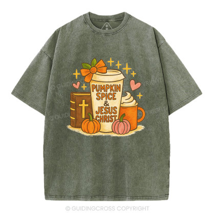 Pumpkin Spice& Jesus Christ Christian Washed T-Shirt