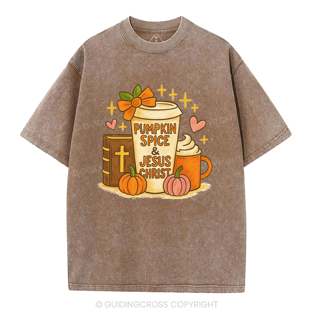Pumpkin Spice& Jesus Christ Christian Washed T-Shirt