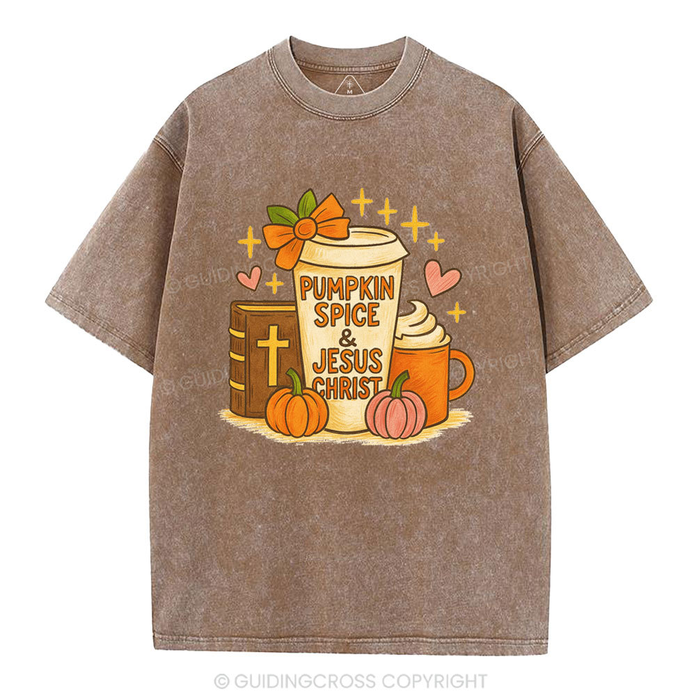 Pumpkin Spice& Jesus Christ Christian Washed T-Shirt