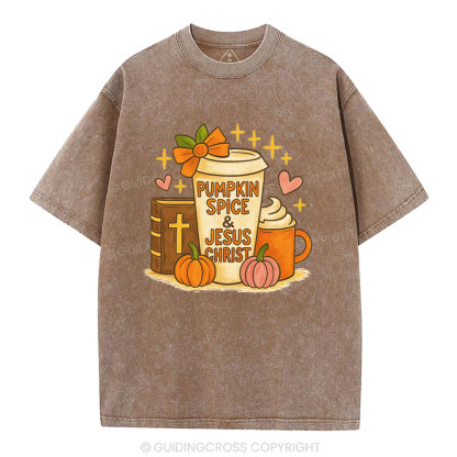Pumpkin Spice& Jesus Christ Christian Washed T-Shirt