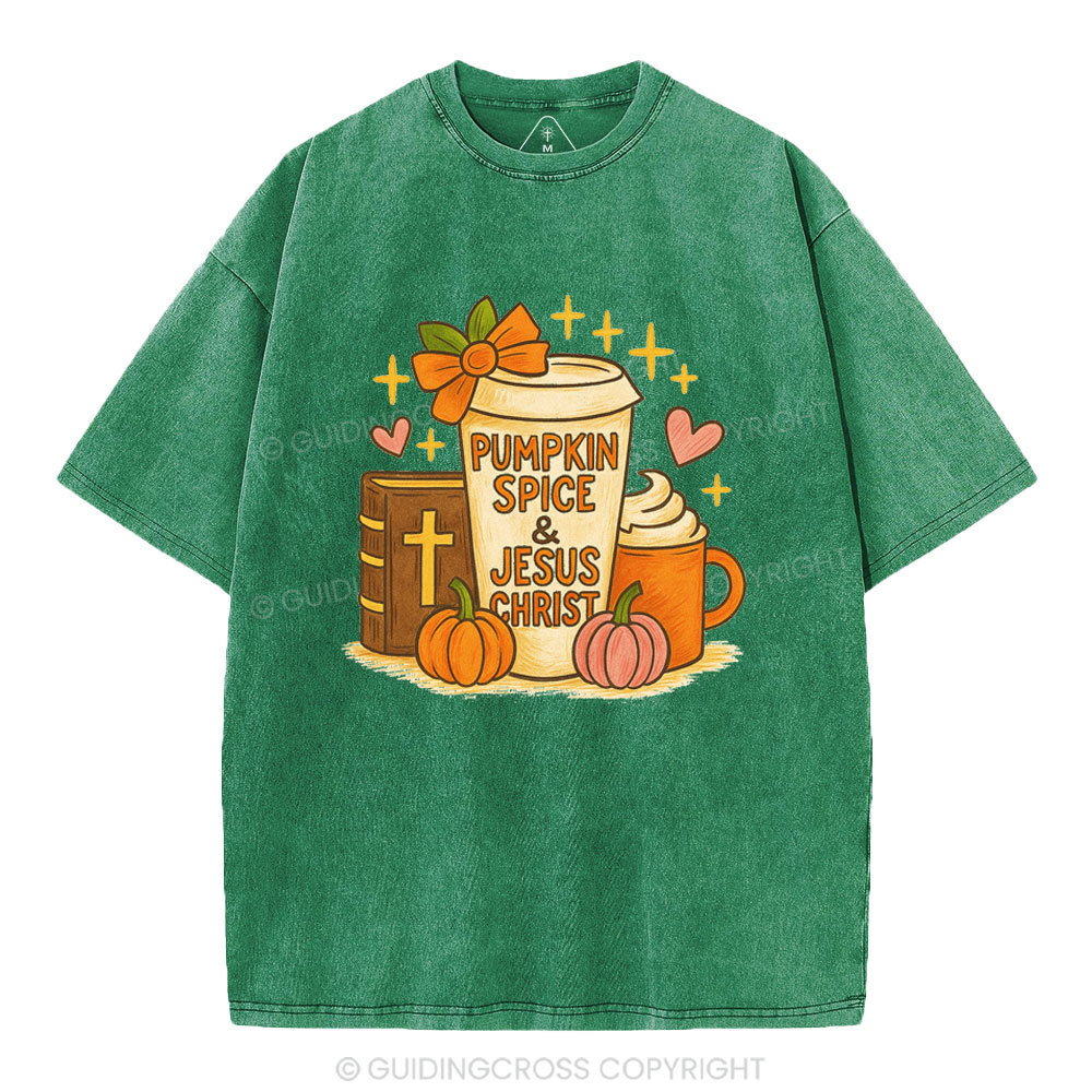 Pumpkin Spice& Jesus Christ Christian Washed T-Shirt