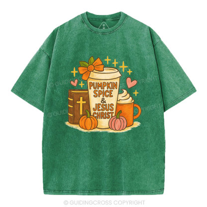 Pumpkin Spice& Jesus Christ Christian Washed T-Shirt
