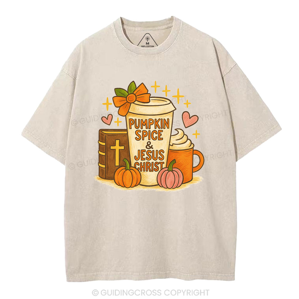 Pumpkin Spice& Jesus Christ Christian Washed T-Shirt