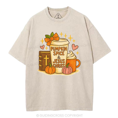 Pumpkin Spice& Jesus Christ Christian Washed T-Shirt