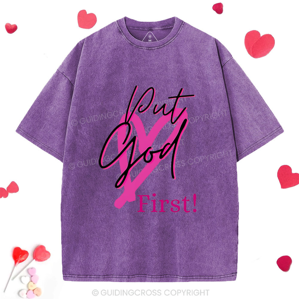 Put God First Christian Washed T-Shirt