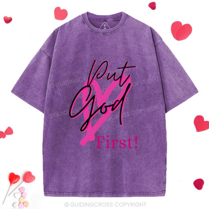 Put God First Christian Washed T-Shirt