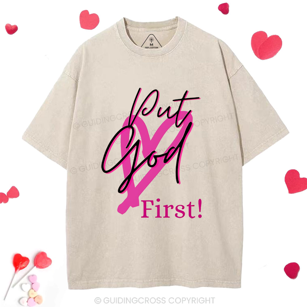 Put God First Christian Washed T-Shirt