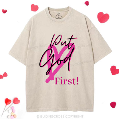 Put God First Christian Washed T-Shirt