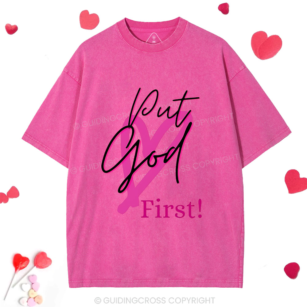 Put God First Christian Washed T-Shirt