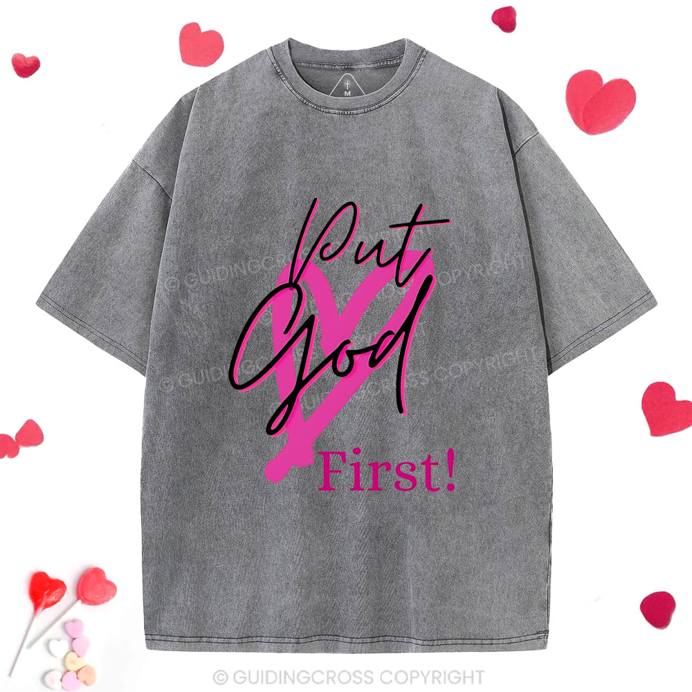 Put God First Christian Washed T-Shirt