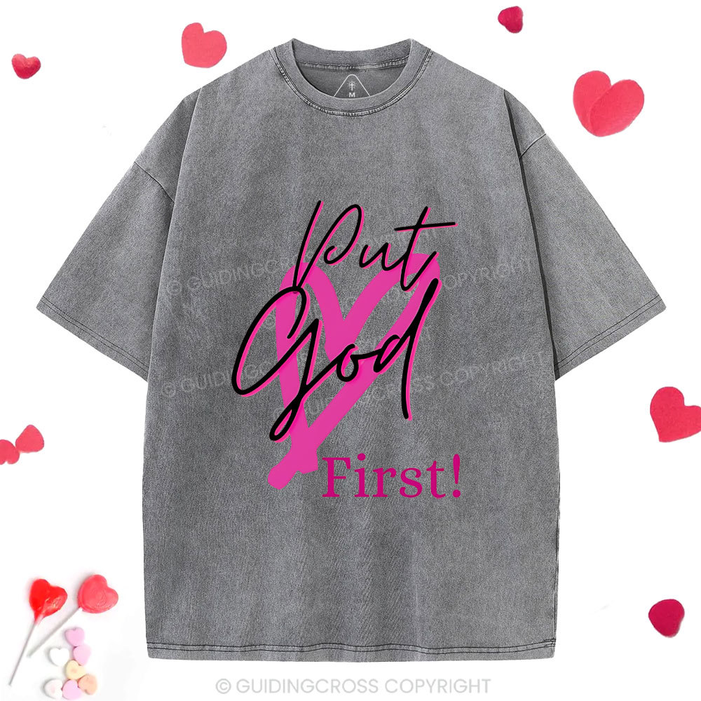Put God First Christian Washed T-Shirt