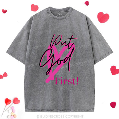 Put God First Christian Washed T-Shirt