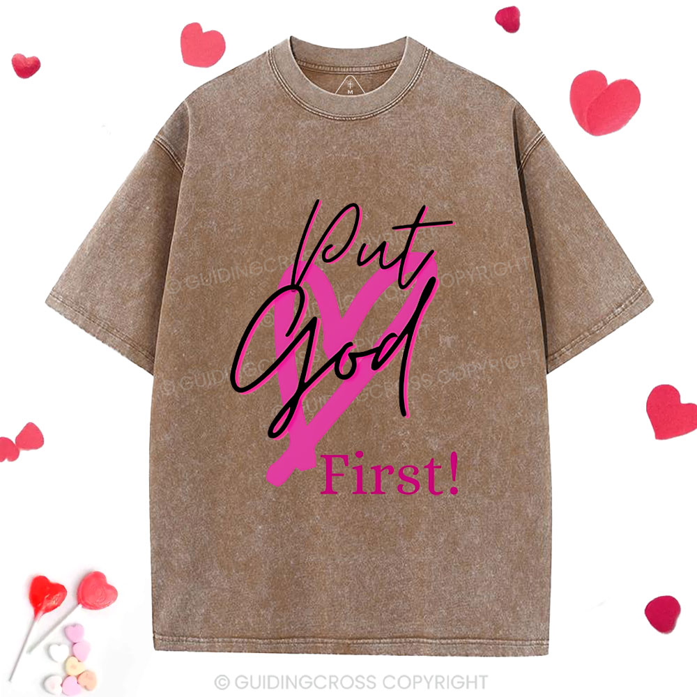 Put God First Christian Washed T-Shirt