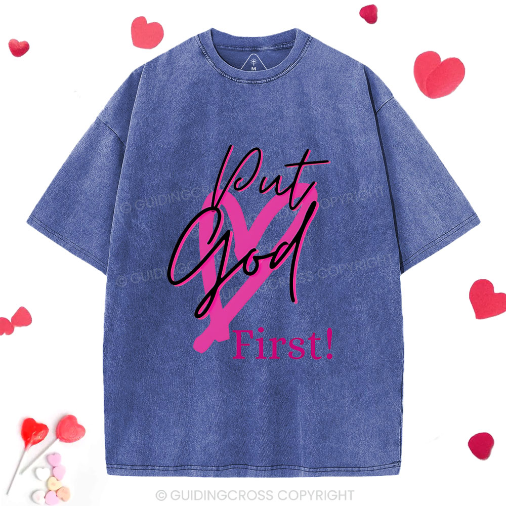 Put God First Christian Washed T-Shirt