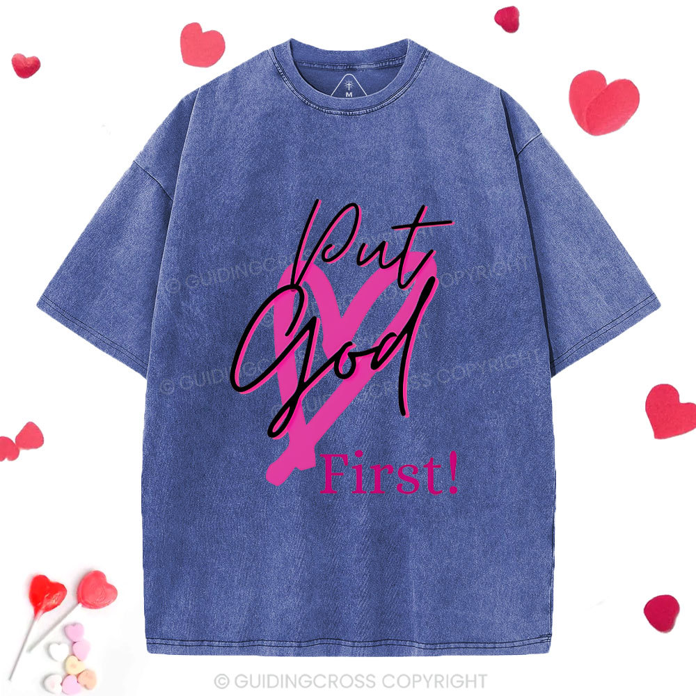 Put God First Christian Washed T-Shirt