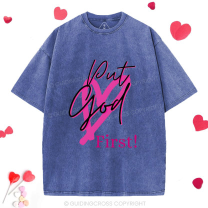 Put God First Christian Washed T-Shirt