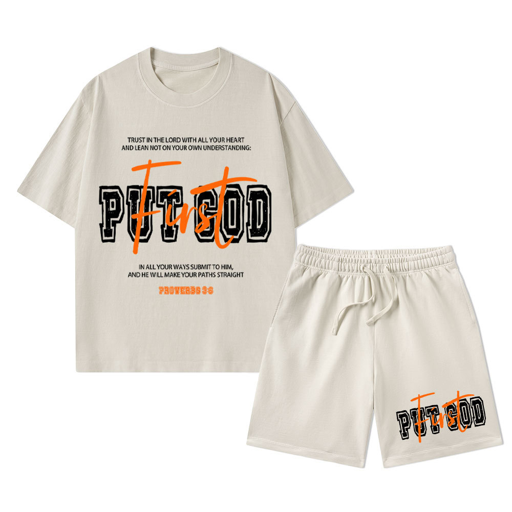 Put God First Christian Washed T-Shirt & Shorts