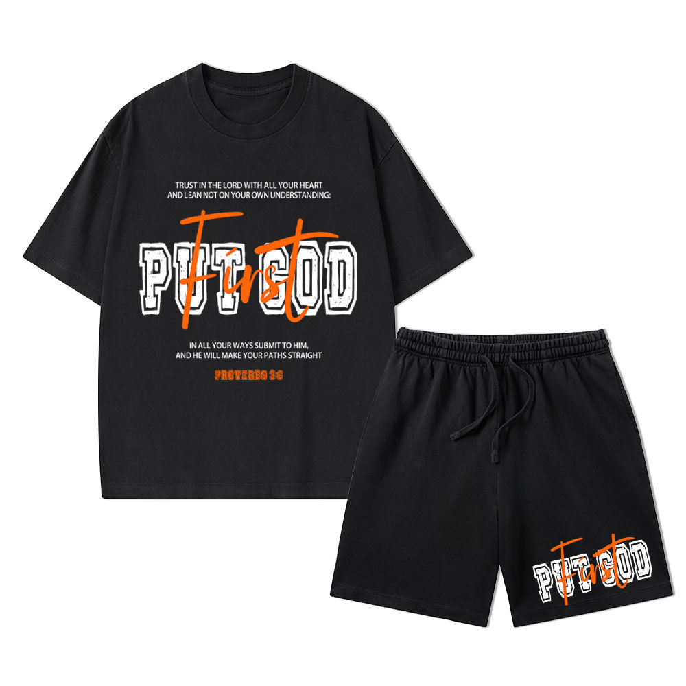 Put God First Christian Washed T-Shirt & Shorts