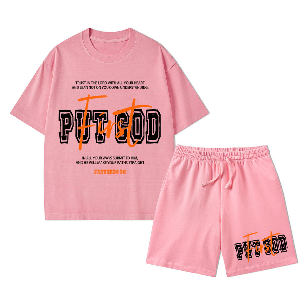 Put God First Christian Washed T-Shirt & Shorts