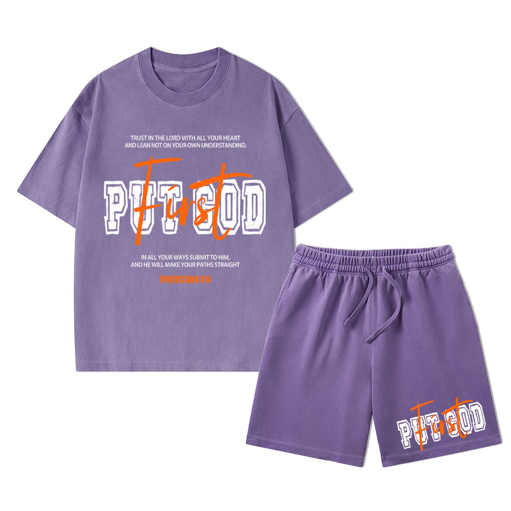 Put God First Christian Washed T-Shirt & Shorts