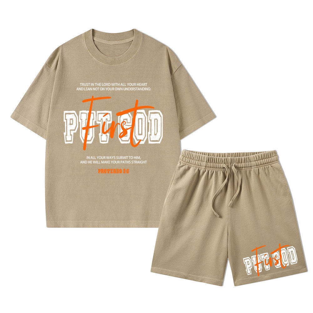 Put God First Christian Washed T-Shirt & Shorts