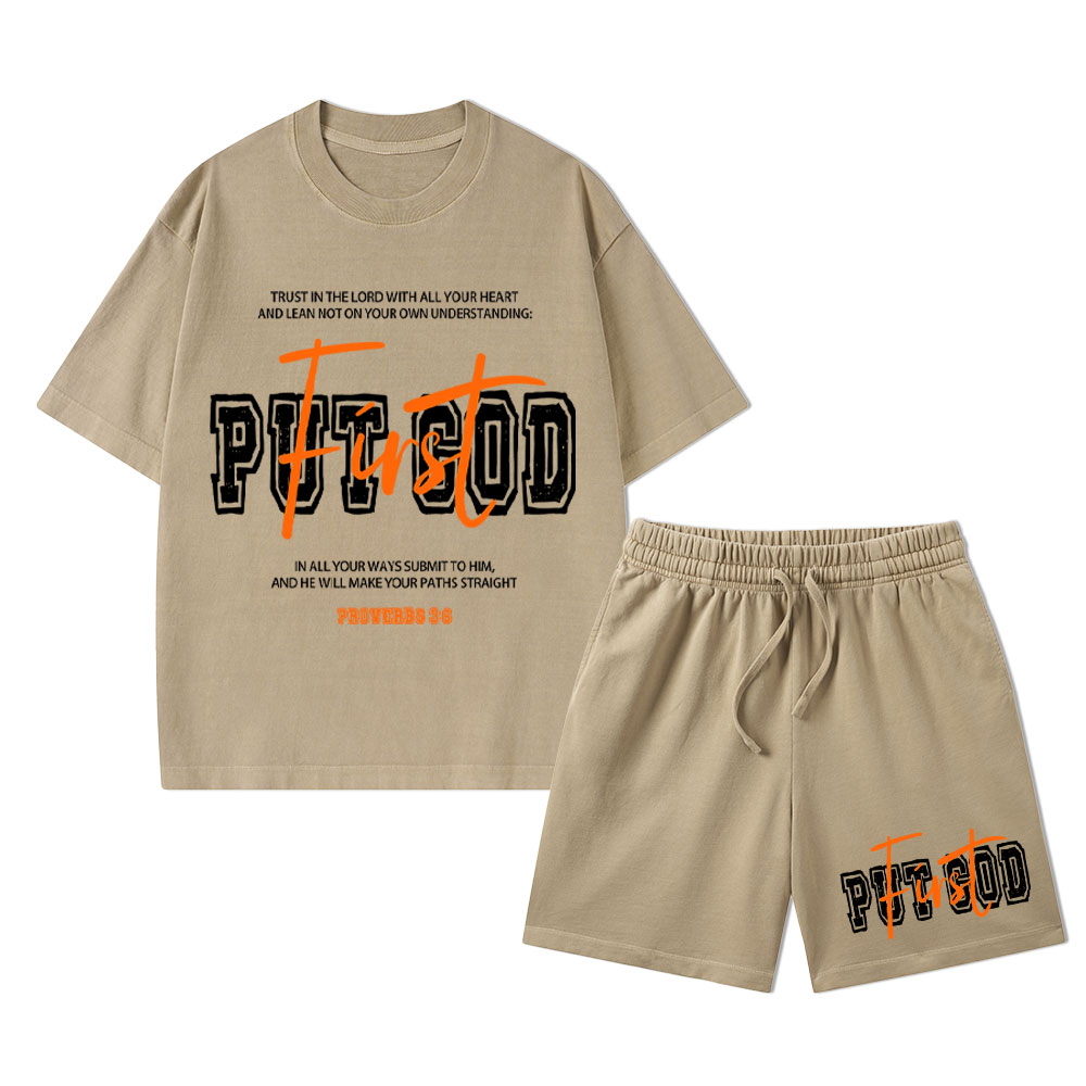 Put God First Christian Washed T-Shirt & Shorts