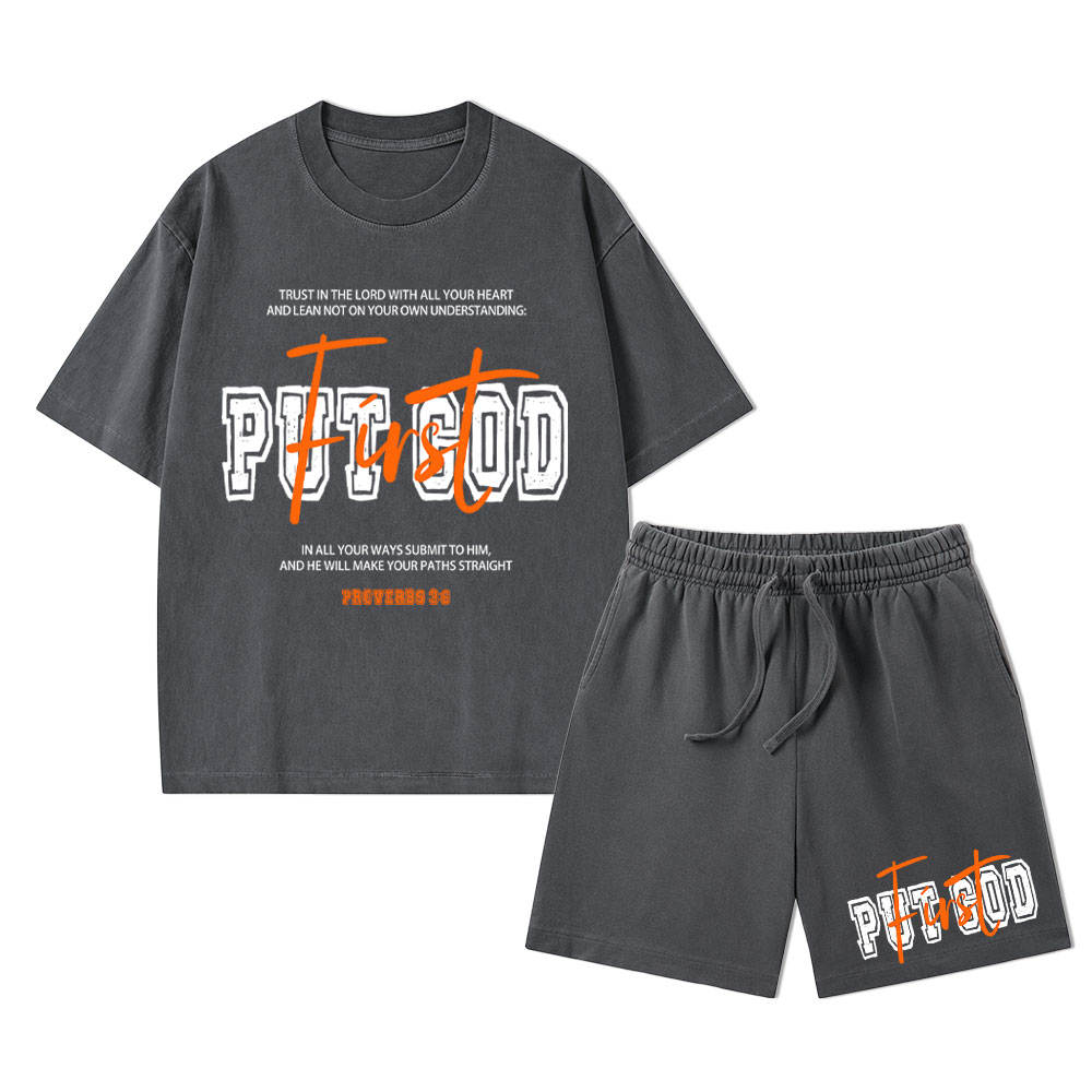 Put God First Christian Washed T-Shirt & Shorts