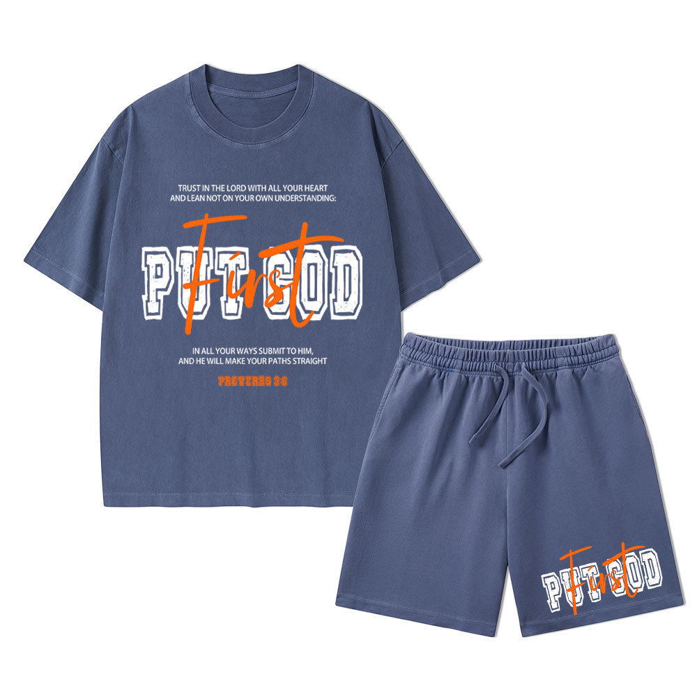 Put God First Christian Washed T-Shirt & Shorts