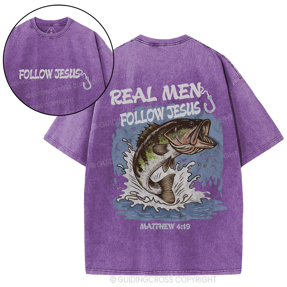 Real Men Follow Jesus Christian Washed T-Shirt