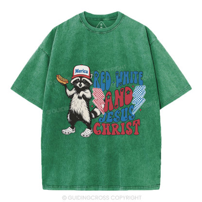 Red White And Jesus Christ Independence Day Christian Washed T-Shirt