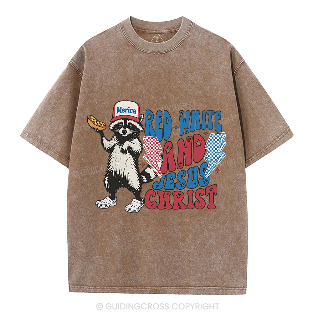 Red White And Jesus Christ Independence Day Christian Washed T-Shirt